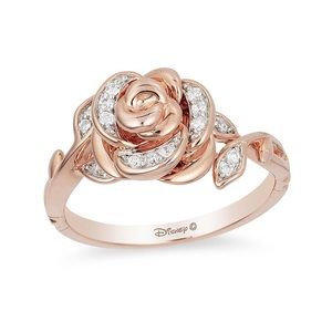 10k Solid Rose Gold and Diamond Floral Rose Ring: Disney Enchanted Collection